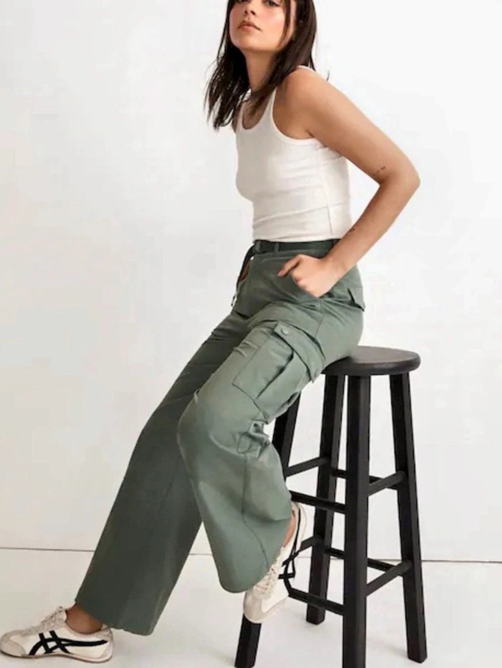 NEW Outdoor voices x Madewell RecTrek Wide-Leg Cargo Pant Green Laurel L